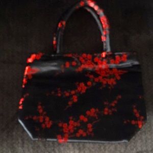Black& Red small handbag w/ cherry blossom design